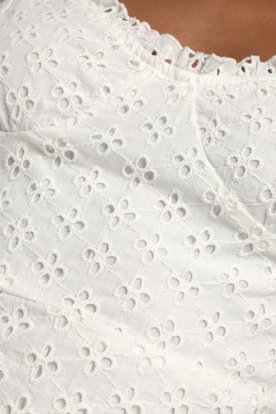 White Sleeveless A-line Eyelet Mini Dress